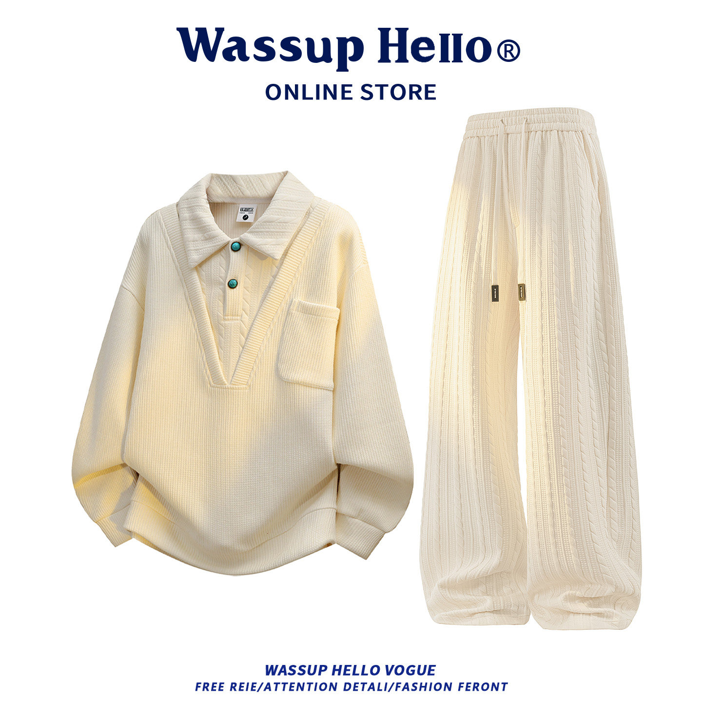 美式针织假两件休闲运动套装男款春秋季老钱风卫衣长裤穿搭两件套,淘宝优惠券,粉丝福利购,淘宝优惠卷