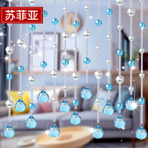 Crystal bead curtain partition window living-room Feng Shui Decoration Genguan Aisle Home Door Curtain Hanging Curtain Makeup Room Blue Curtain