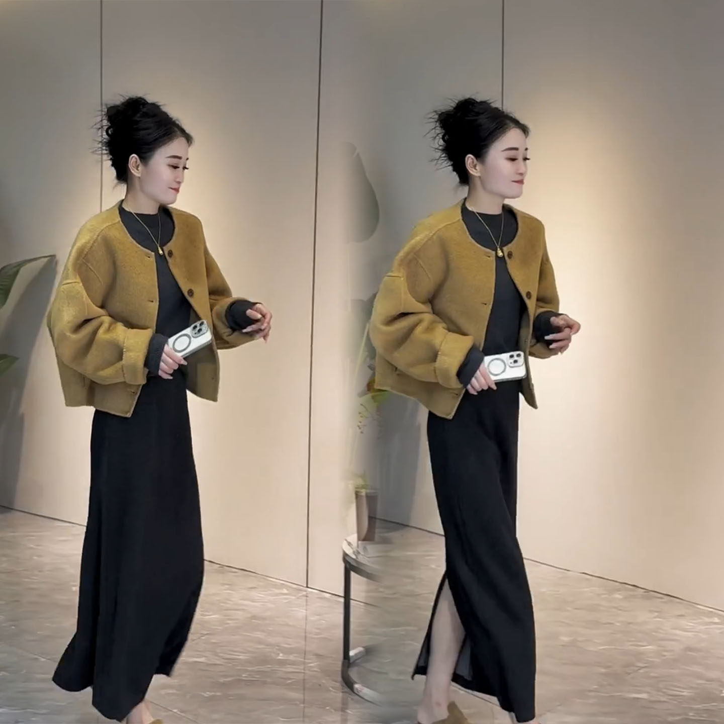 2025秋冬新款长袖外套半身裙两件套女高级感气质显瘦简约网红套装,淘宝优惠券,粉丝福利购,淘宝优惠卷