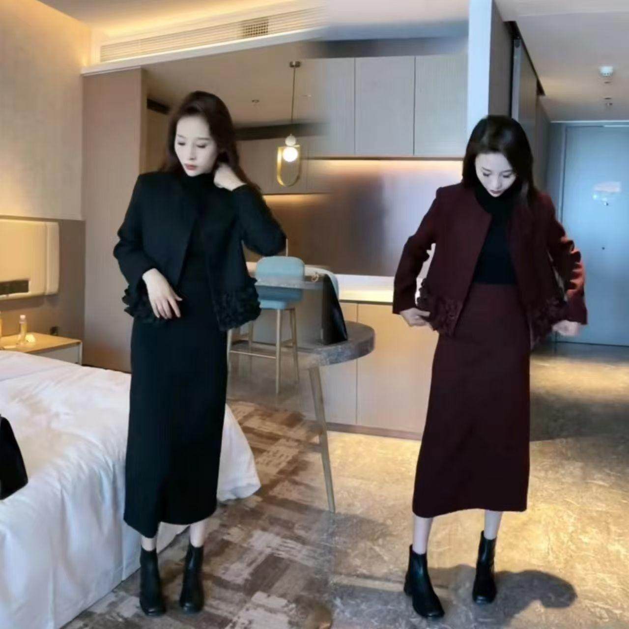 2025年秋冬网红新款时尚洋气精致气质小香风花边外套半身裙套装女,淘宝优惠券,粉丝福利购,淘宝优惠卷