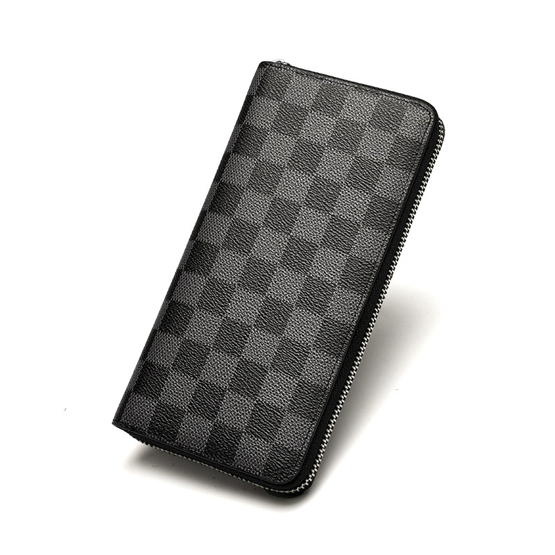 长款男士真皮拉链棋盘格子休闲钱包 布斯曼钱包