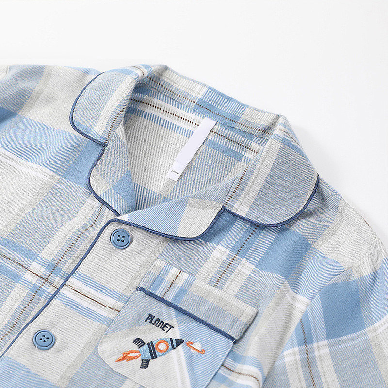 红豆男童纯棉中大童磨毛长袖睡衣 hodo红豆棉素睡衣/家居服套装