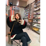 Zhang Beibei Ibell Girls Lazy Wind Betal Tomberine свитера осень и зима Новый Свободный Круглый Топ