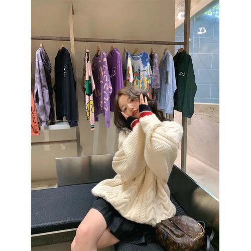 Zhang Beibei Ibell Girls Lazy Wind Betal Tomberine свитера осень и зима Новый Свободный Круглый Топ