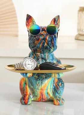 法斗犬狗入户玄关个性花纹钥匙收纳摆件客厅鞋柜家居装饰新居礼品