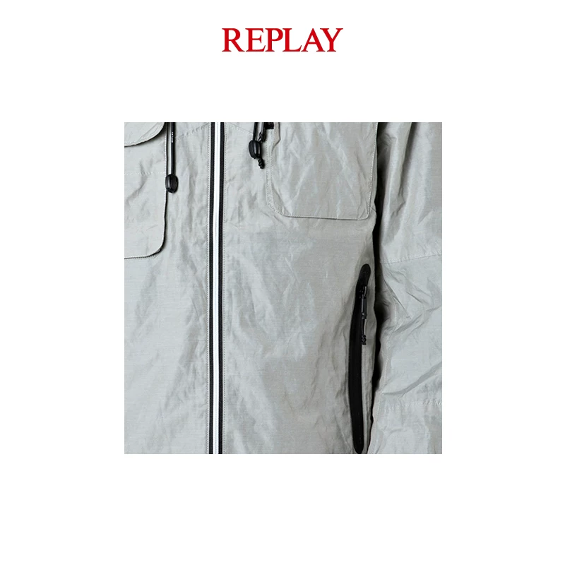 Мужская куртка с капюшоном Replay, ветрозащитная, теплоизоляция, длинный рукав, застежка-молния, шнуровка
