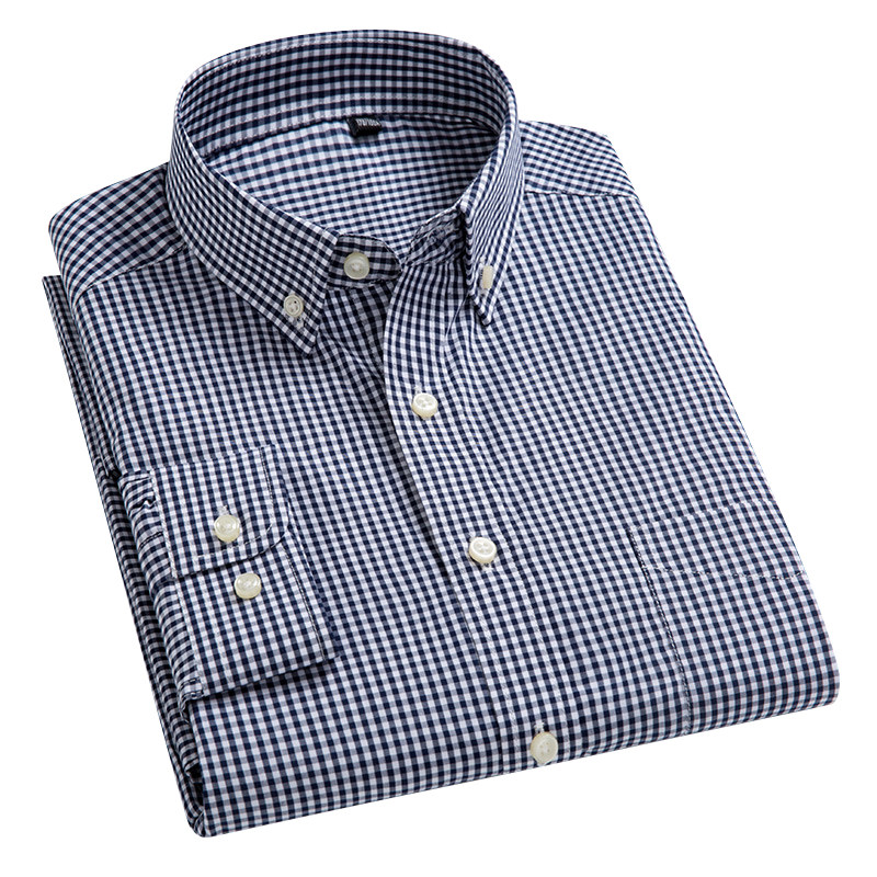 小清新纯棉黑白小格子男长袖衬衫 志诺衬衫