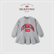 British Seafung childrens clothing ~ girl dress with dress 2023 fall new cute easy letter baby princess dress