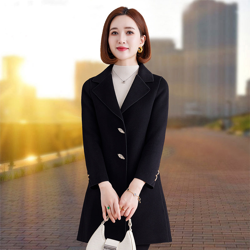 高端双面羊绒毛呢外套女冬2025新款气质妈妈装中长款外套红色大衣,淘宝优惠券,粉丝福利购,淘宝优惠卷