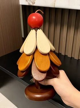 圣诞树隔热垫餐桌高级感摆件一棵树创意实木防烫锅垫杯垫碗垫礼物