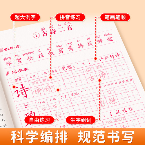二年级下册练字帖语文同步字帖人教版小学生专用字帖拼音生字词描红字帖写字课课练2年级下学期同步练习字帖部编教材练字每日一练 - 图1