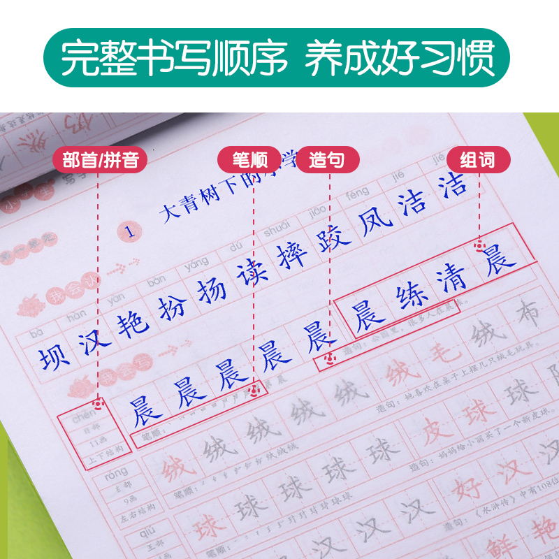 三年级上册下册语文字帖钢笔练字帖人教版课本同步楷书小学生儿童硬笔书法临摹练字本笔画笔顺正楷写字贴初学者全套小学生字天天练 - 图1