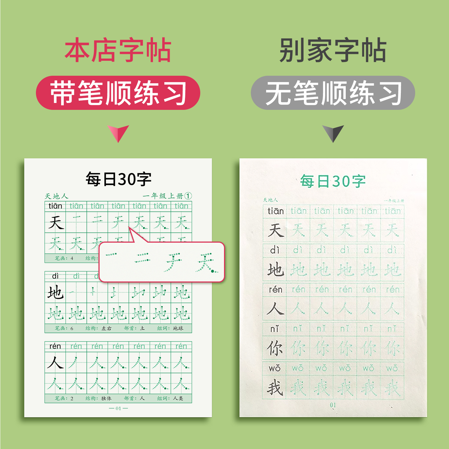 一年级上册下册同步字帖二年级三语文每日30字练字帖人教版小学生控笔训练笔画笔顺硬笔书法练字本每日一练