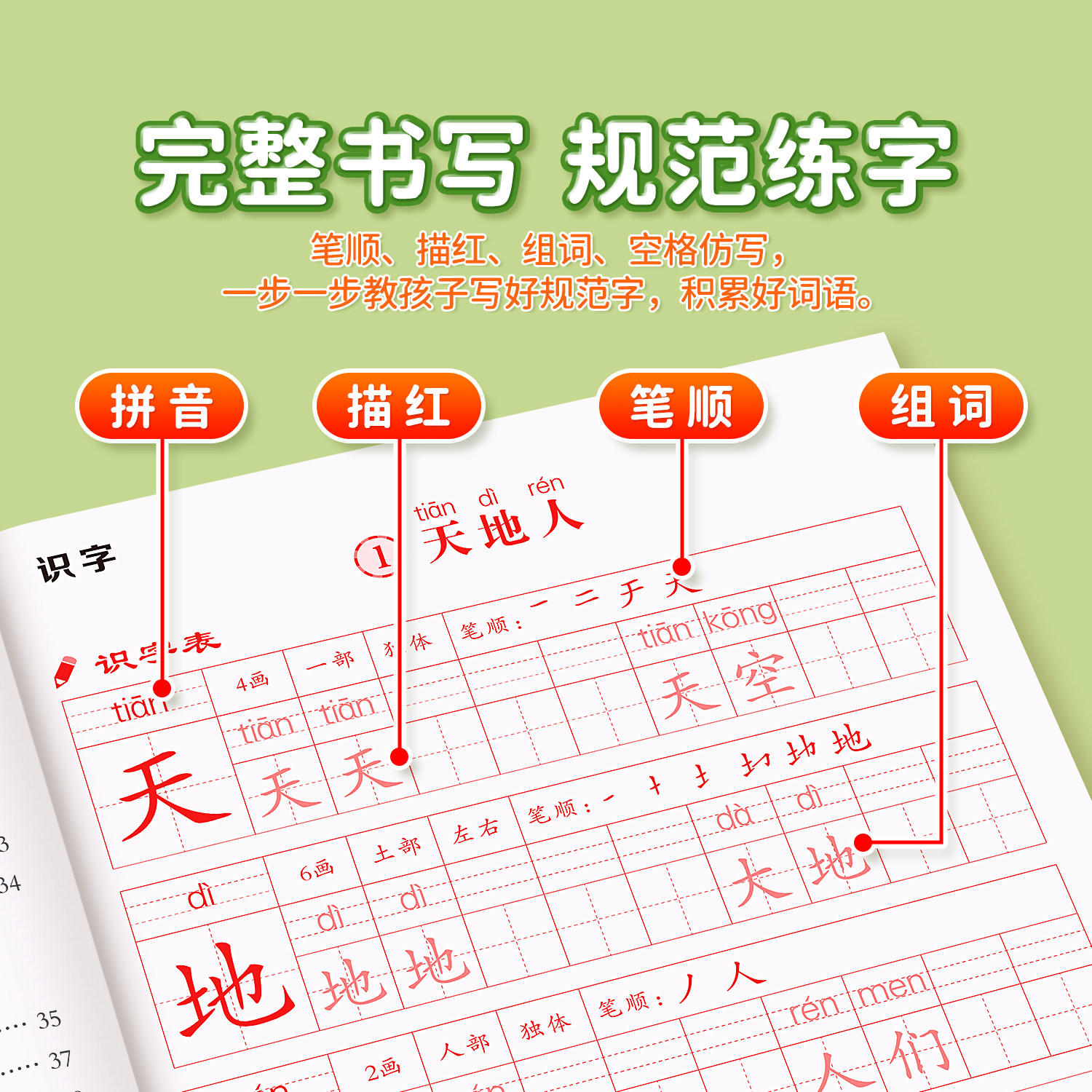 一年级二三年级练字帖四五六年级上册下册同步练字帖小学生专用人教版同步笔画笔顺生字组词描红本每日一练钢笔练字本寒假楷书字贴