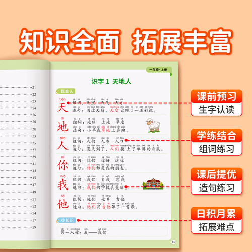 一年级二年级上下册语文同步生字组词造句人教版课本教材同步练字帖小学生专用每日打卡专项训练每日一练词语造句子硬笔书法练字本 - 图2