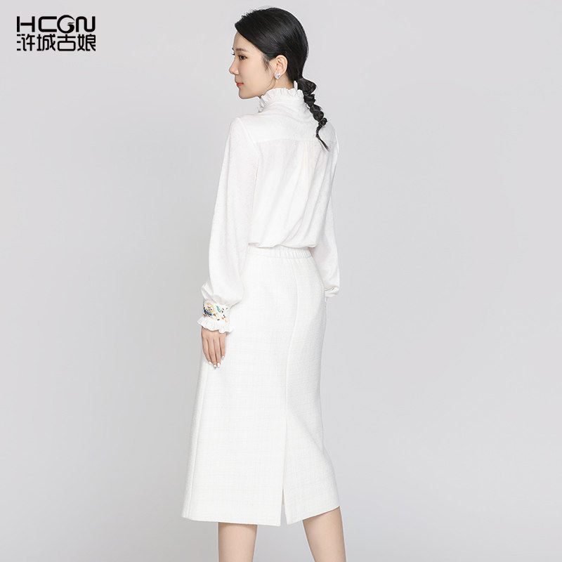 绵羊毛秋季A字显瘦精致刺绣米白色雅致百搭舒适休闲中长款女半裙,淘宝优惠券,粉丝福利购,淘宝优惠卷