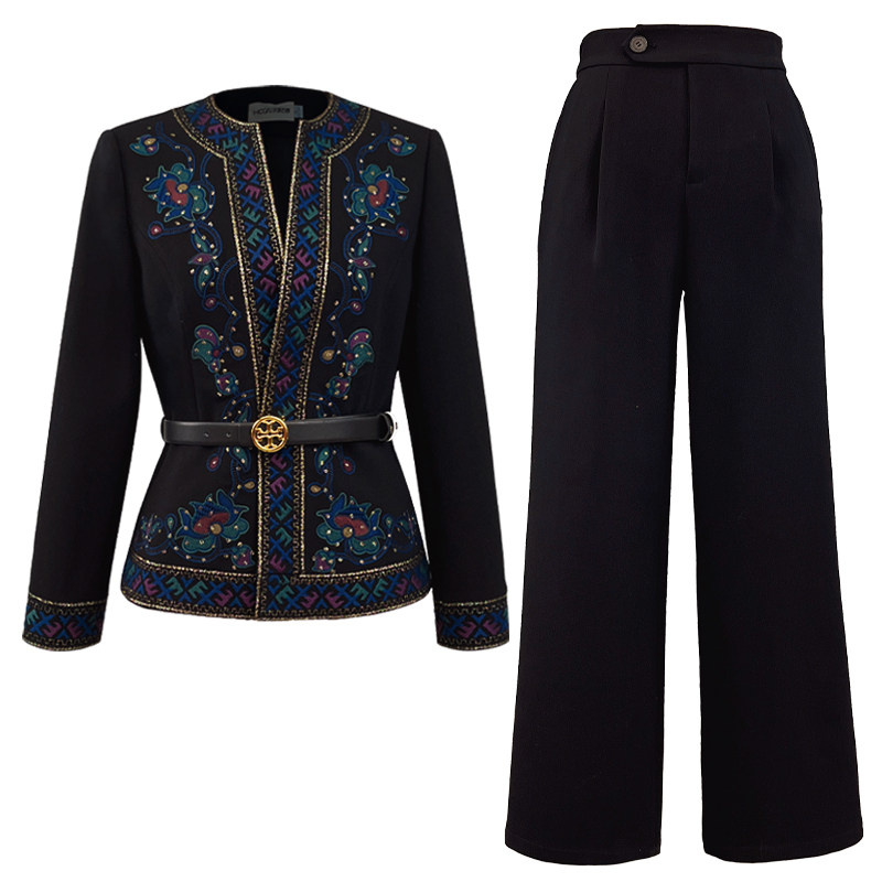 绵羊毛国风精致刺绣百搭时尚通勤日常优雅大气气质女西装两件套装,淘宝优惠券,粉丝福利购,淘宝优惠卷