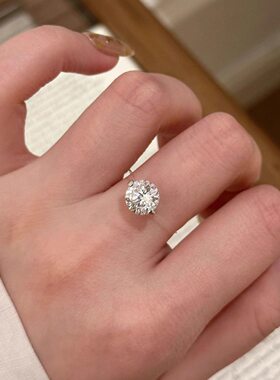 超隐形人鱼之泪S925银莫桑钻戒指女轻奢高级感圆形鱼线闪钻食指戒