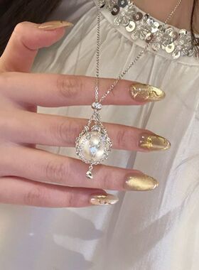 捕梦网珍珠网兜项链笼中珍珠吊坠毛衣链小众设计高级感锁骨链饰品