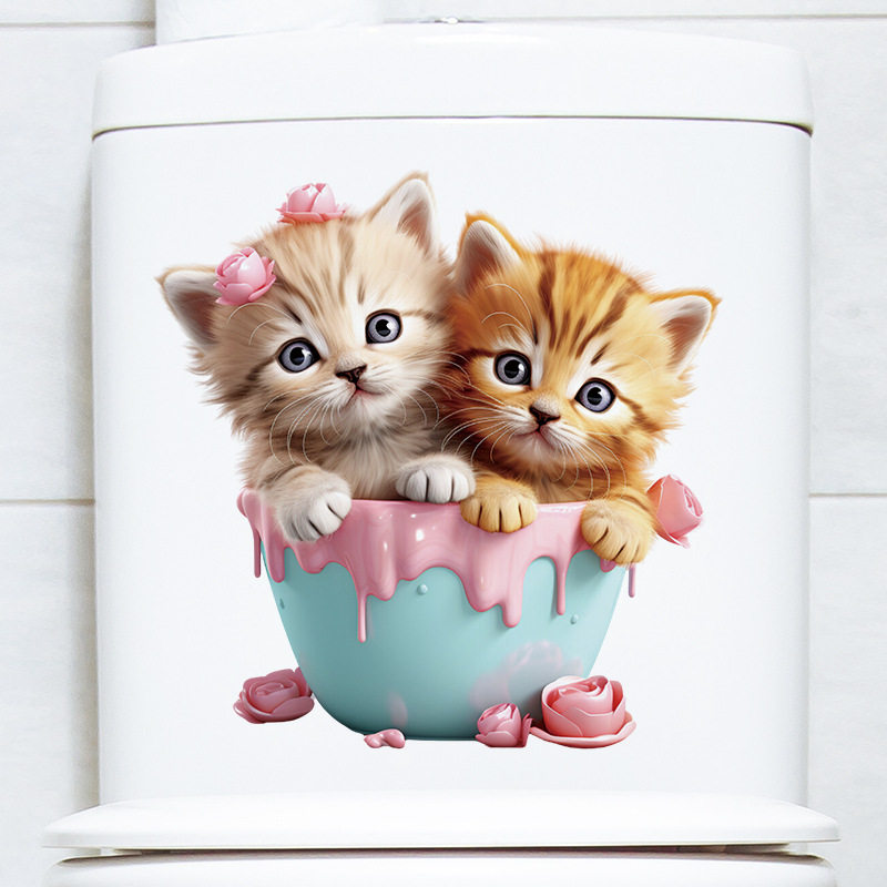 卡通猫咪浴室马桶帖厕所马桶垫装饰贴纸卫生间美化粉色果酱马桶贴,淘宝优惠券,粉丝福利购,淘宝优惠卷