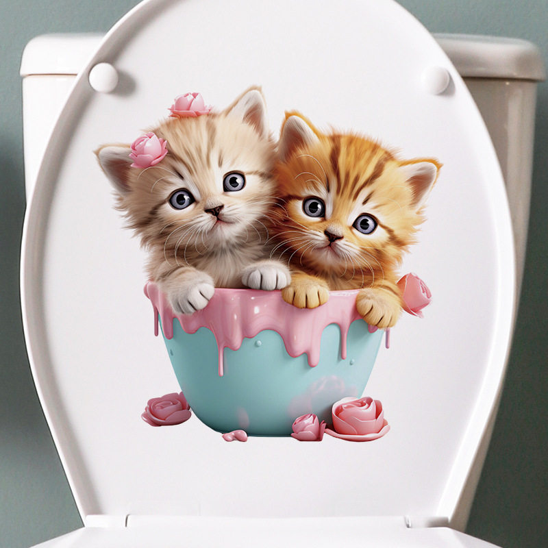 卡通猫咪浴室马桶帖厕所马桶垫装饰贴纸卫生间美化粉色果酱马桶贴,淘宝优惠券,粉丝福利购,淘宝优惠卷