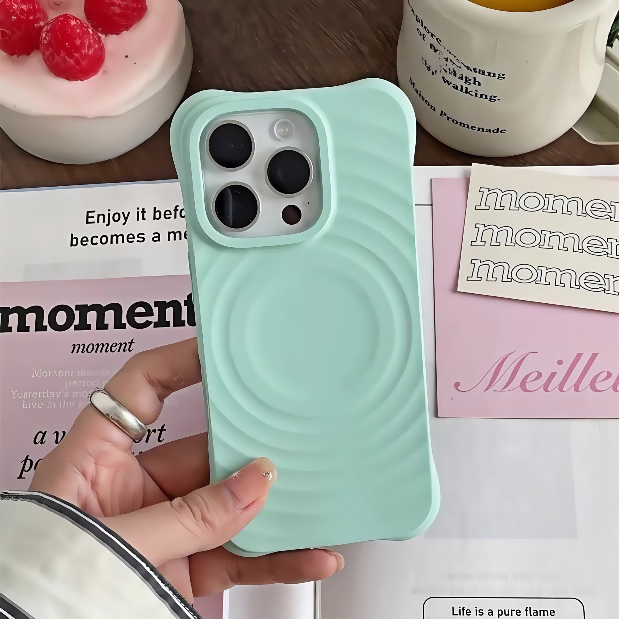 青山玉韩国ins波漾水波纹液态硅胶磁吸适用小米17pro max/14/15手机壳iPhone苹果13耐脏软糯新款牛角全包防摔,淘宝优惠券,粉丝福利购,淘宝优惠卷