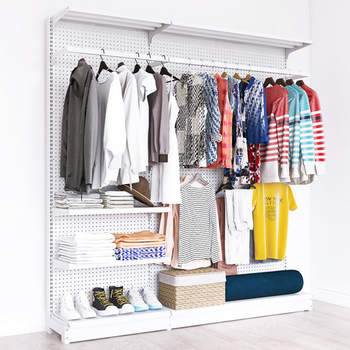 洞洞板衣柜卧室金属无门家用出租房用铁艺开放式简易衣帽间置物架 - 图1