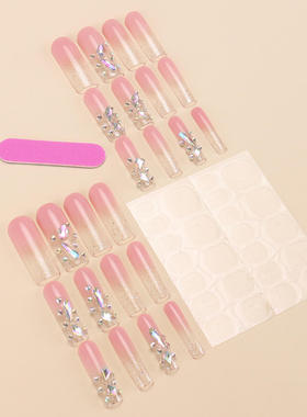 24Pcs long gradient rhinestone nail piece wearable fake nail