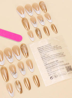 24Pcs French Gold Edge Wearable Almond Press on Fake Nails