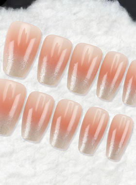 24pcs short nude glitter wearable nail clips裸色闪粉穿戴甲片
