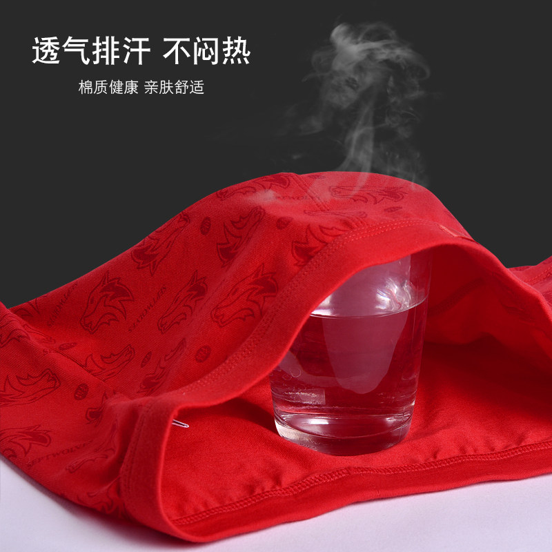 七匹狼男士大红色大码本命年短裤 七匹狼金一村内裤