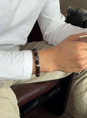 银曜石黑发晶s925纯银男手串礼物