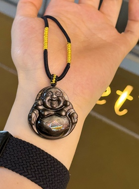 天然银曜石弥勒佛观音情侣项链