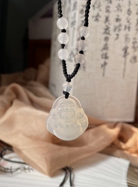 白玉随编织情侣大肚佛菩萨项链
