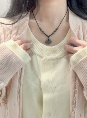 天然和田玉平安锁黑绳高级项链