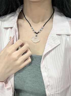 天然和田玉平安锁项链