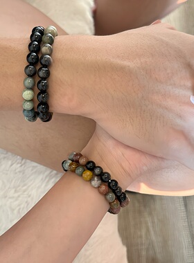 纯天然银曜石双层手串情侣手链