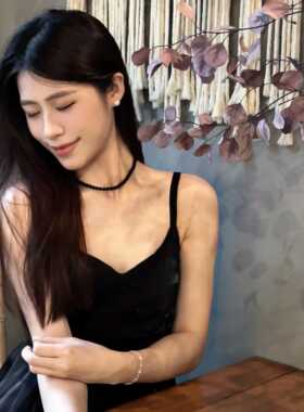 天然黑玛瑙闺蜜网感锁骨链