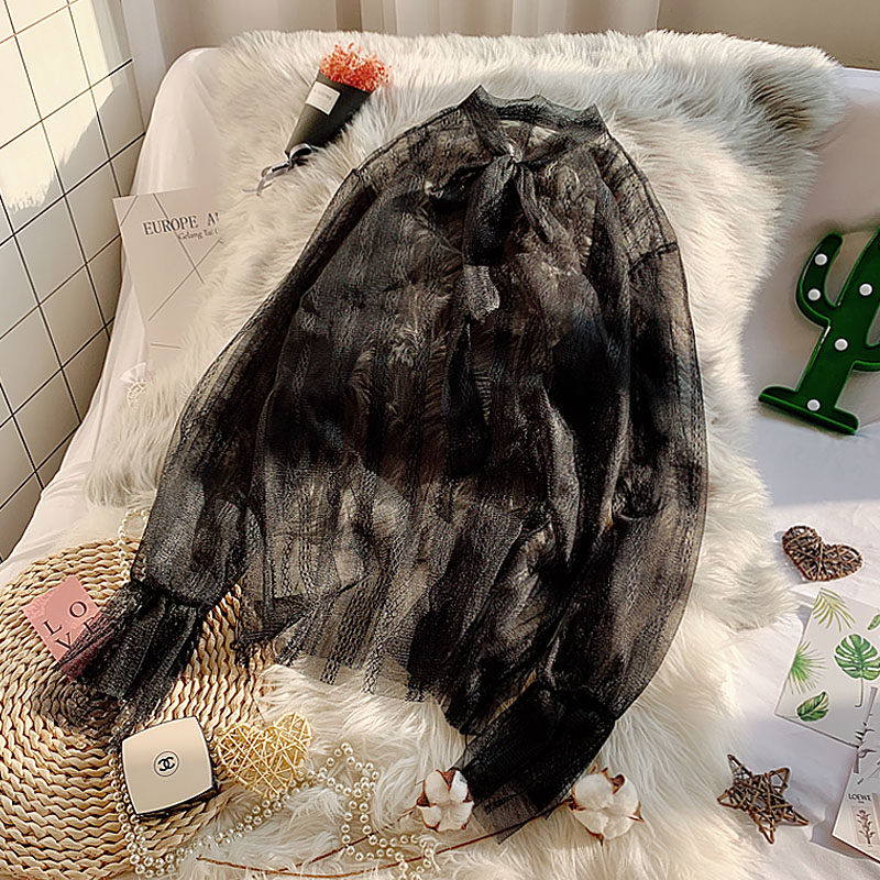 蕾丝韩版秋季很仙的内搭长袖打底衫 茵蔚蕾丝衫/雪纺衫