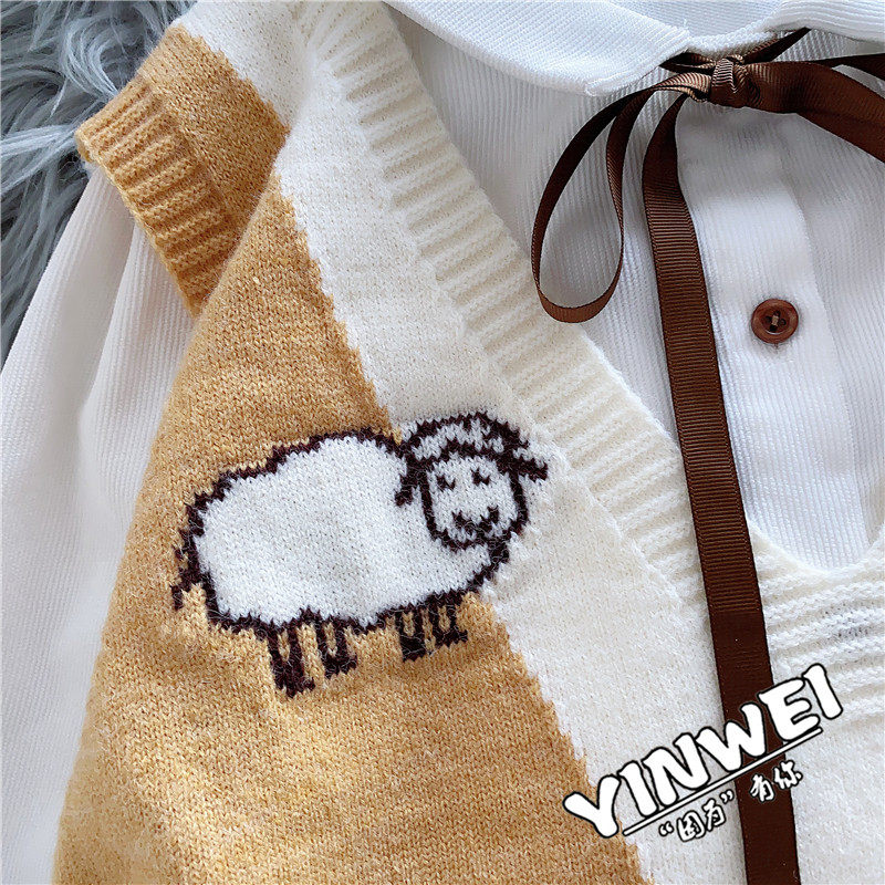 马甲秋冬宽松外穿v领无袖针织毛衣 茵蔚马夹