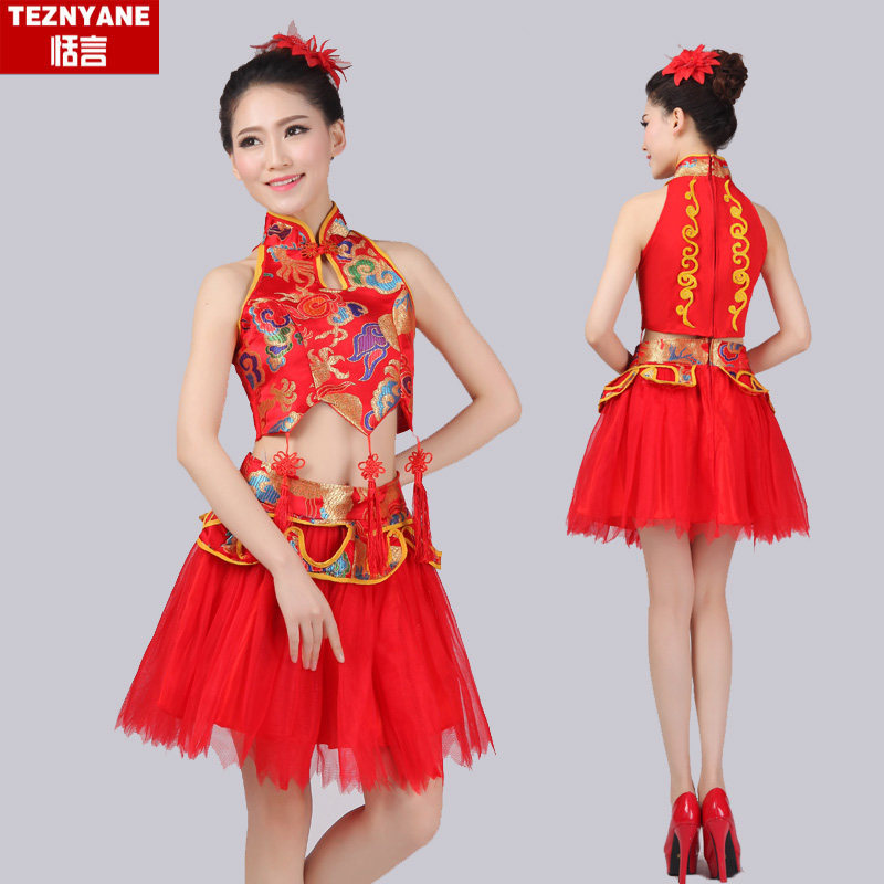 民族风打鼓服现代水鼓女排舞舞蹈服 恬言民族服装/舞台装