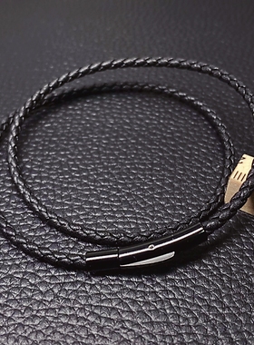 黑扣黑皮绳手链穿3D珠手绳替换绳