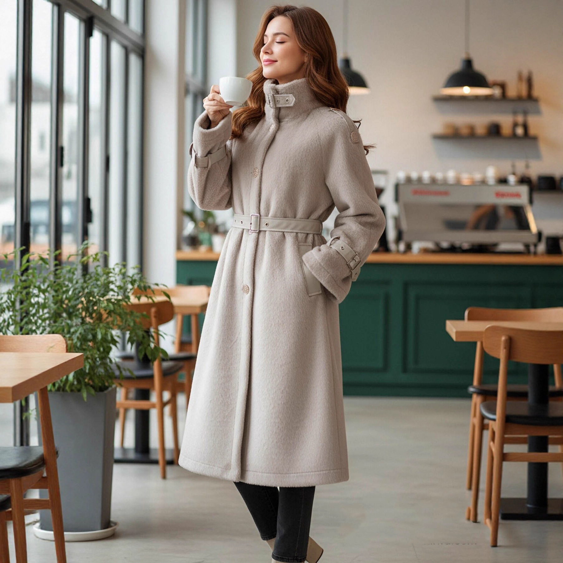 皮草一体外套女2025年秋冬季新款大衣赫本风小个子高级感韩系温柔 - 图0