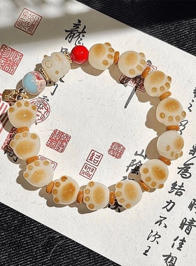 炭烧焦糖猫爪招财猫可爱串珠手链小众设计ins学生手串闺蜜礼物