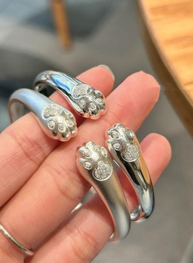 猫爪手工优质定制精品手镯女招财纳福新款闺蜜开口镯实心新年礼物