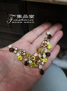 日韩闪亮水钻水晶宝石镶嵌耳链花卉美丽气质防过敏网红商场同款美