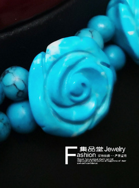 天然绿松石美国瓷松玫瑰手工雕刻