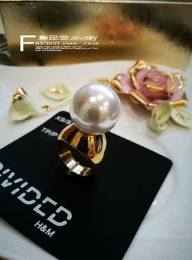 欧美风夸张大珍珠主播质感戒指