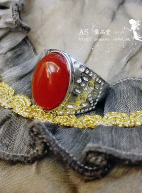 韩国欧美夸张红玛瑙大宝石戒指