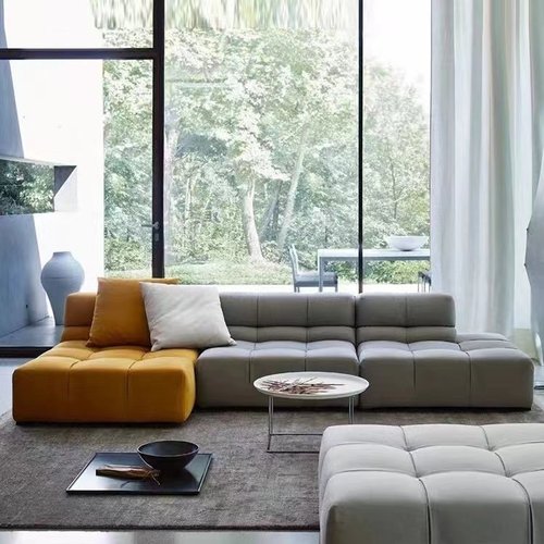 意式轻奢极简约客厅组合沙发北欧大小户型双三人拼色千鸟格女装店 - 图2